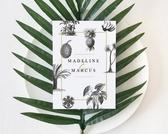 Botanical Invitation set Palm Tree Wedding Invitation Palm Tree Wedding Invite Modern Wedding Invite Garden wedding Black and white invite