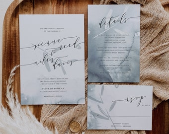 Dusty Blue Watercolor Invitation Set, DB