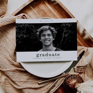 Editable Graduation Photo Card, Boy Graduation Announcement, 2024 Senior, Printable Grad Invitation Template, Templett, GR image 4