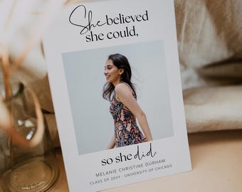 Editable Graduation Invitation, Girl Empowerment Card, She Believed She Could, College/High School Graduation, Women Power Photo Template