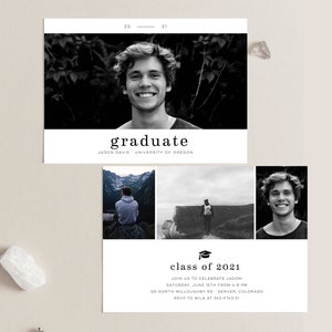 Editable Graduation Photo Card, Boy Graduation Announcement, 2024 Senior, Printable Grad Invitation Template, Templett, GR image 1