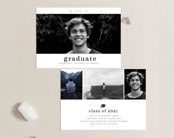 Editable Graduation Photo Card, Boy Graduation Announcement, 2024 Senior, Printable Grad Invitation Template, Templett, GR