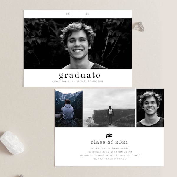 Editable Graduation Photo Card, Boy Graduation Announcement, 2024 Senior, Printable Grad Invitation Template, Templett, GR