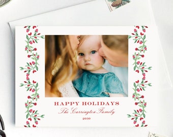 Grandmillenial Photo Christmas Card, Chinoiserie Family Holiday Card, Classic Christmas Digital File, Traditional Design Holiday Greeting