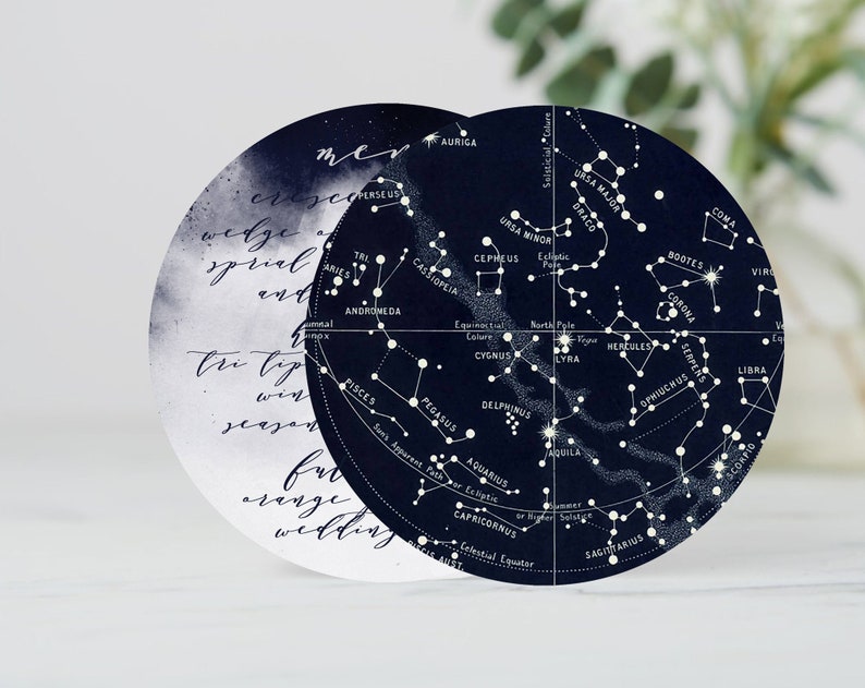 Constellation Wedding Menu, Navy Blue Star Celestial Menu Cards, Starry Night Table Decor, Cosmos Wedding Stationery image 5