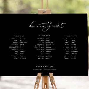 Wedding Seating Chart Template, Black and White Seating Chart, Black Seating Chart, Table Plan Wedding, Banquet Seating, Long Tables