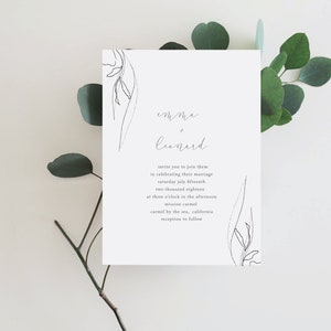 Wedding Invitation Template, Printable Wedding Invite, Instant Download Digital Editable, SIMPLE CALLIGRAPHY Floral Art, simple invitation image 5