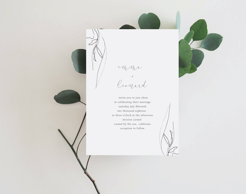 Wedding Invitation Template, Printable Wedding Invite, Instant Download Digital Editable, SIMPLE CALLIGRAPHY Floral Art, simple invitation image 5