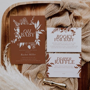 Boho Baby Shower Invitation, Bohemian Baby Shower Invite, Terracotta, Gender Neutral, Editable Template, Instant, Templett