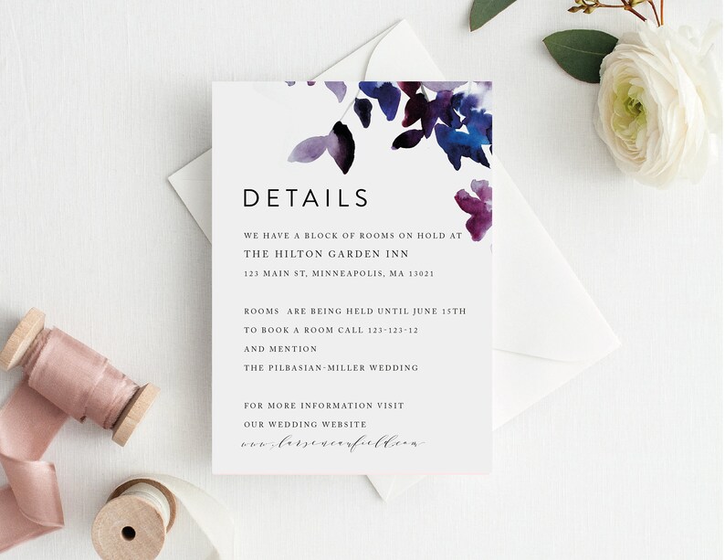 Purple Floral Wedding Invitation Set Editable Template Romantic Florals Eggplant Elegant Watercolor Wedding Invitation Instant Download L1 image 8