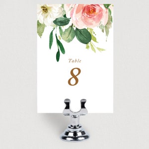 Instant download Table Number, Printable Table Number, Blush flower Wedding Table Numbers, Wedding Table Cards, floral Number Cards, BL image 4