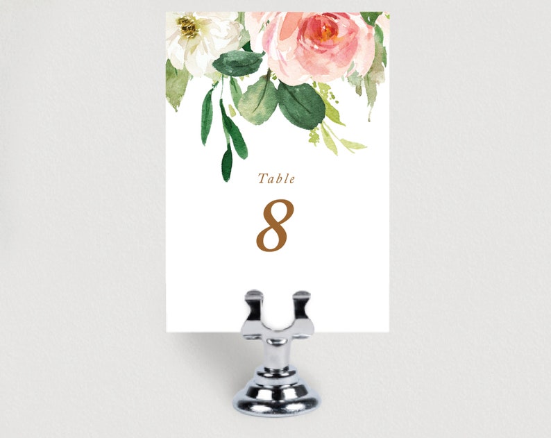 Instant download Table Number, Printable Table Number, Blush flower Wedding Table Numbers, Wedding Table Cards, floral Number Cards, BL image 4