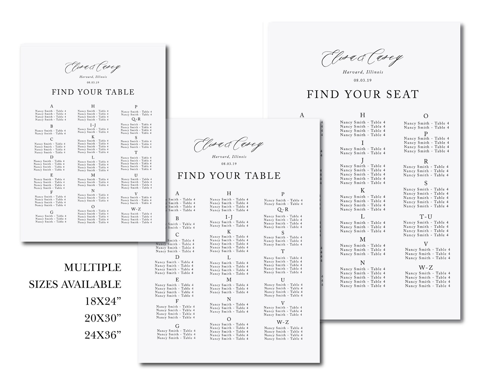 Alphabetized Seating Chart Template Wedding Guests Seating Etsy