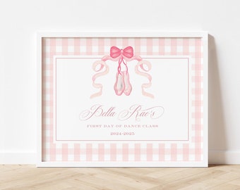 First Day of Ballet, Preppy 1st Day of Dance School Sign, Pink Gingham Home Decor, Girl Nursery Art, Nursery Decor,BD