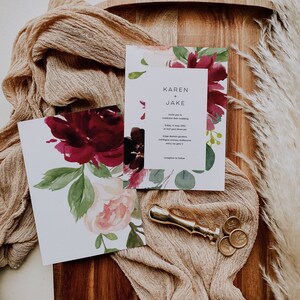 Burgundy Wedding Invitation Template, Marsala Wedding Invitation, Editable Wedding Invitation Bundle, Merlot Wedding Invitation, Instant