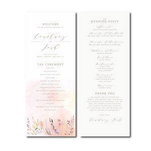 Romantic Wedding Watercolor Program Printable Floral Invitations Delicate Blush Flowers Hand-painted watercolor flowers order of service image 2