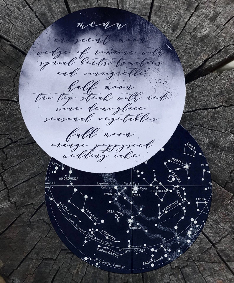 Constellation Wedding Menu, Navy Blue Star Celestial Menu Cards, Starry Night Table Decor, Cosmos Wedding Stationery image 3