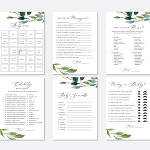 Greenery Baby Shower Games Bundle, Greenery Baby Shower Games, Instant Download Baby Shower Game, Printable, Shower Games, Instant, G2