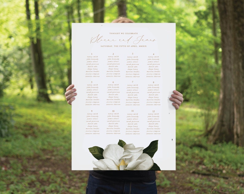 Magnolia Wedding Floral Seating Chart Magnolia Seating Poster Etsy