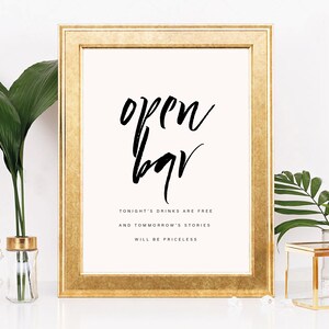 Open Bar Wedding Sign, Modern Calligraphy Alcohol Signage, Open Bar ...