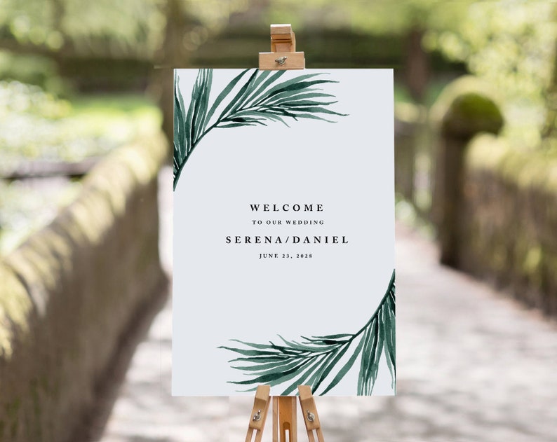 Tropical Wedding Sign Template Printable Wedding Welcome Sign Reception Sign beach Sign Palm Welcome Sign destination Wedding Ceremony Sign image 3