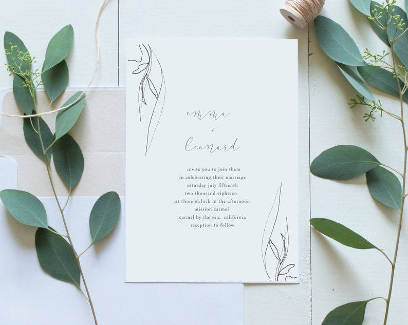 Wedding Invitation Template, Printable Wedding Invite, Instant Download Digital Editable, SIMPLE CALLIGRAPHY Floral Art, simple invitation image 9