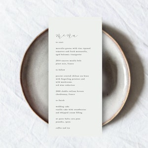 Minimalist Menu Template Download Modern Wedding Menu Simple Menu Cards Editable Menu Simple Wedding DIY Menu, EL