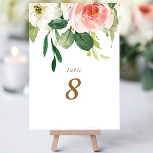 Instant download Table Number, Printable Table Number, Blush flower Wedding Table Numbers, Wedding Table Cards, floral Number Cards, BL image 2