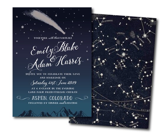 celestial invitation printable wedding invitation set starry etsy