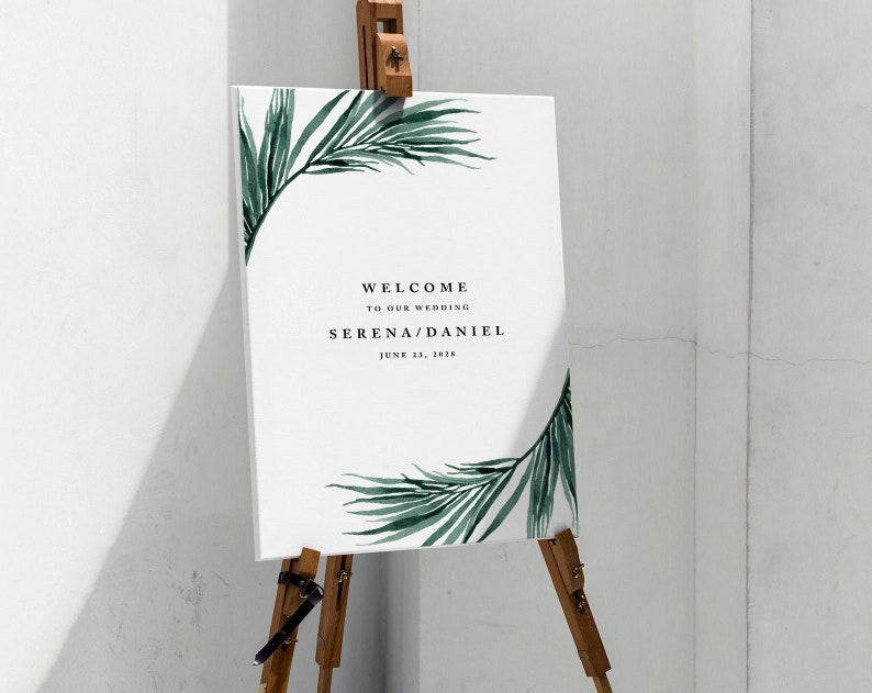 Tropical Wedding Sign Template Printable Wedding Welcome Sign Reception Sign beach Sign Palm Welcome Sign destination Wedding Ceremony Sign image 1