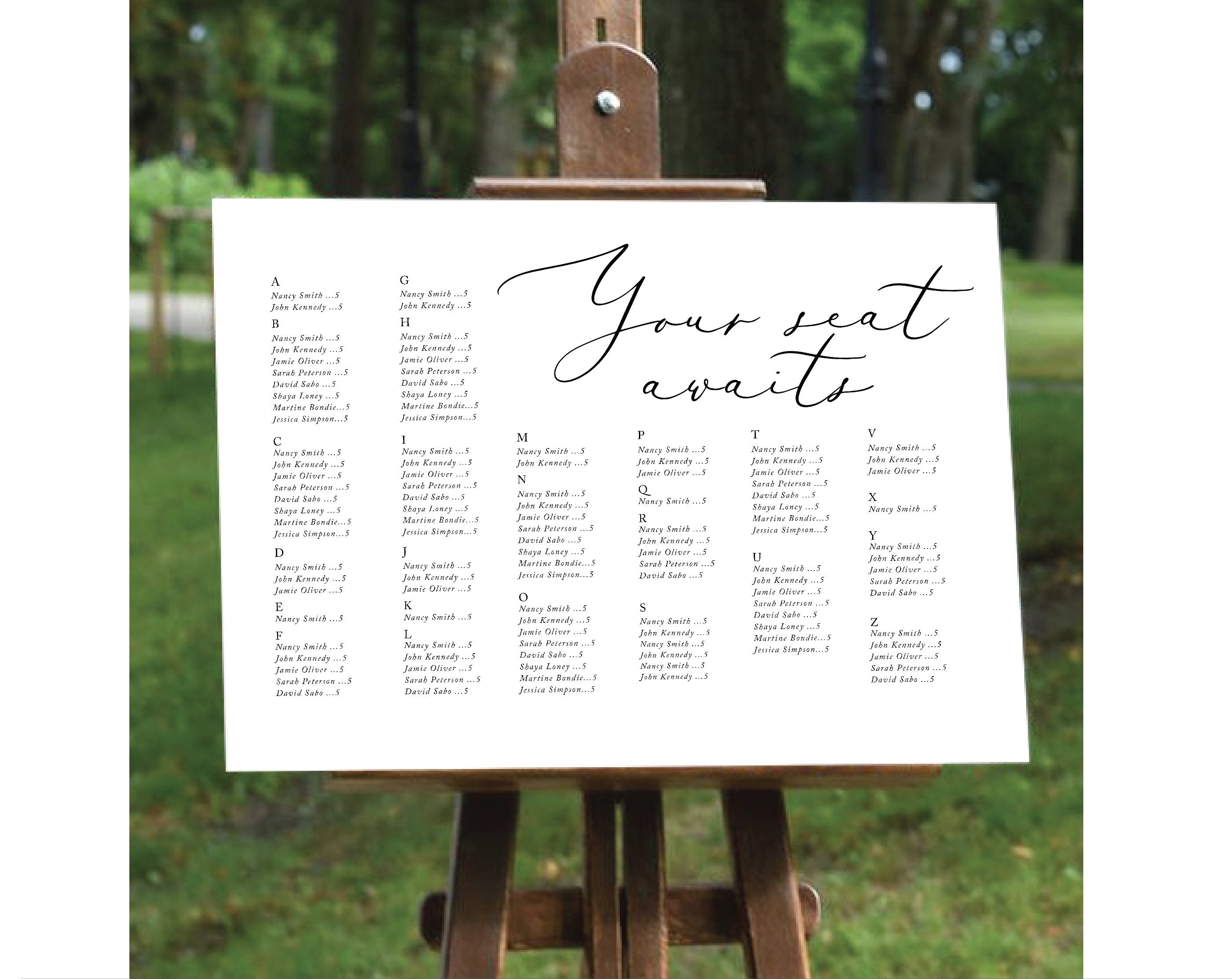 FULLY Editable Seating Chart Alphabetical Wedding Seating Sign Etsy