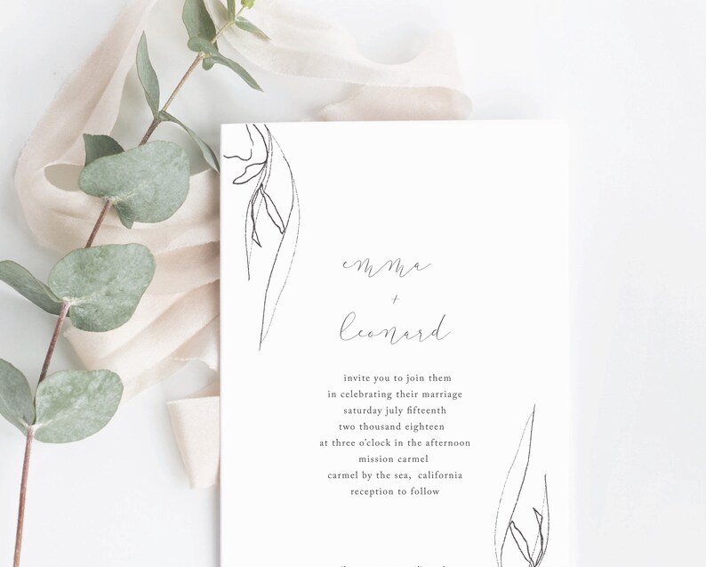 Wedding Invitation Template, Printable Wedding Invite, Instant Download Digital Editable, SIMPLE CALLIGRAPHY Floral Art, simple invitation image 2