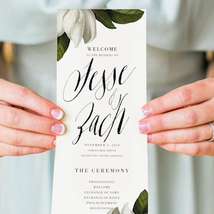 Trifold wedding program Printable Template Magnolia Trifold program Order of Service Z fold Tri-fold ONLINE editable templett instant