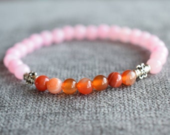 Pink jade bracelet, carnelian bracelet, mala bracelet, beaded bracelet, healing jade jewelry