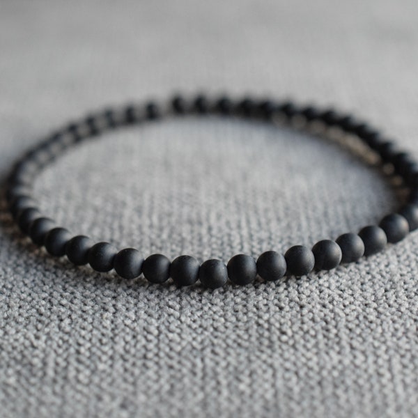 Petite matte onyx bracelet, men bead bracelet, black onyx jewelry, gift for men