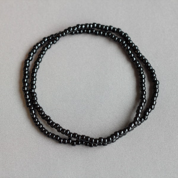 Men's thin beaded bracelet mens double strand black bracelet gift for men