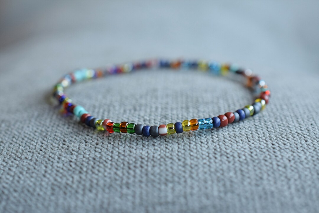 Multicolor Men's Beaded Bracelet, Thin Bead Bracelet for Men, Gift for