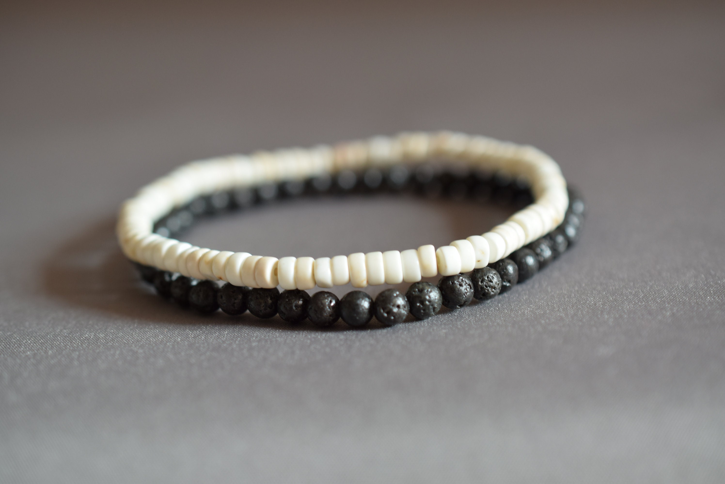 Mens bead bracelets set thin black bead bracelet men Etsy