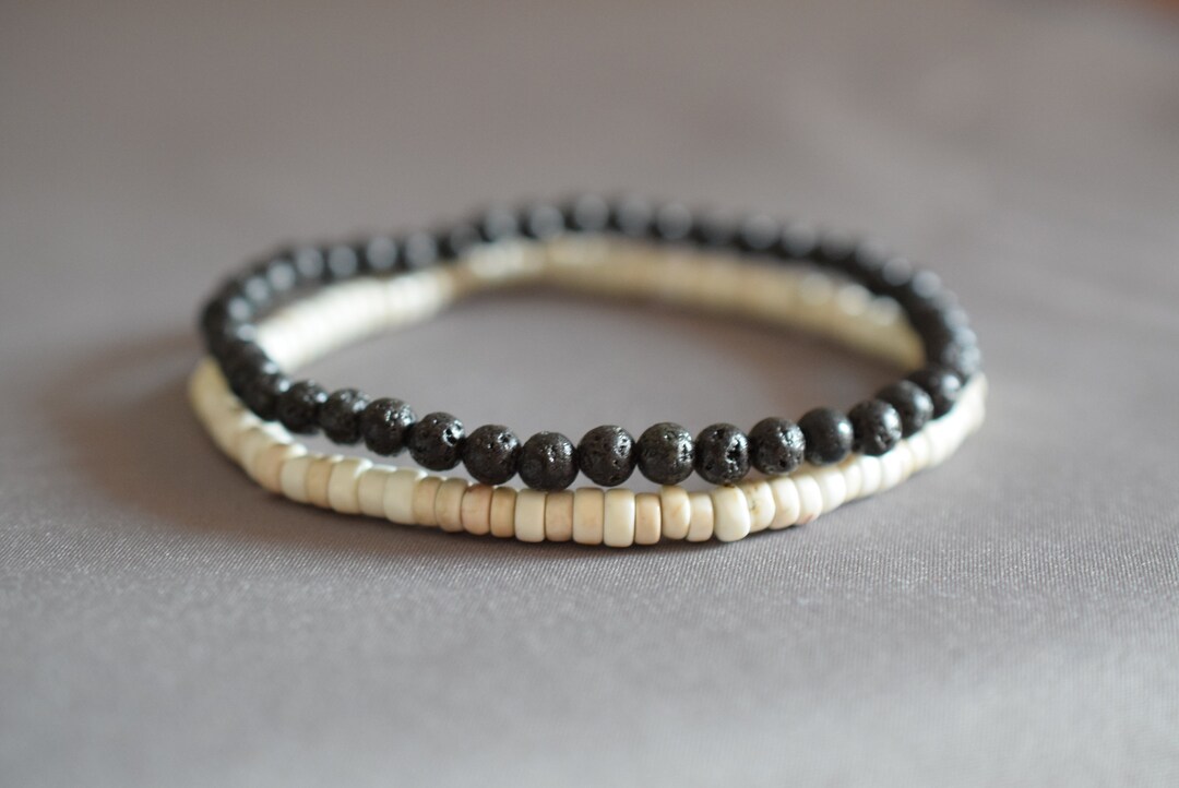 Mens Bead Bracelets Set Thin Black Bead Bracelet Men Etsy