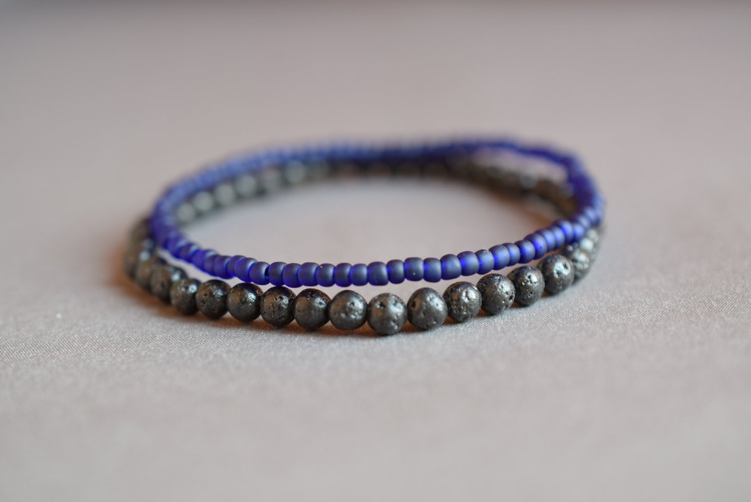 Mens Thin Bead Bracelet Set Black Lava Bracelet Black Lava Etsy