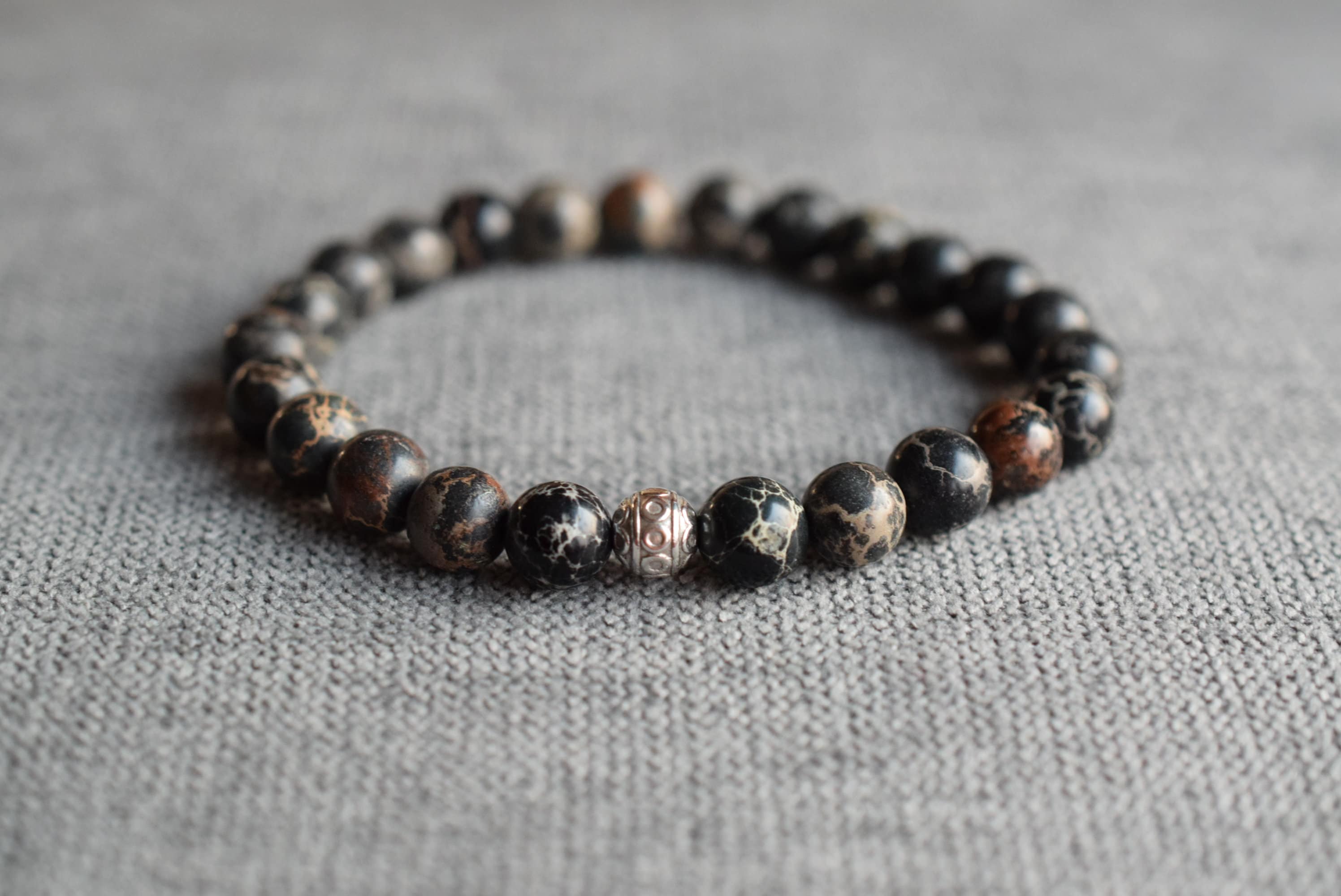 Men's Beaded Bracelet Black Jasper Bracelet With Charm Etsy