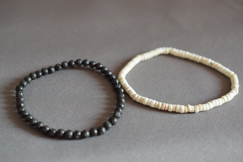 Mens Bead Bracelets Set Thin Black Bead Bracelet Men Etsy