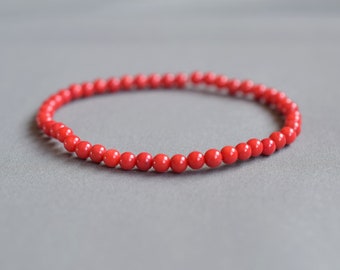 Tiny red coral bracelet, tiny red bead bracelet, gift for woman, men's red bracelet