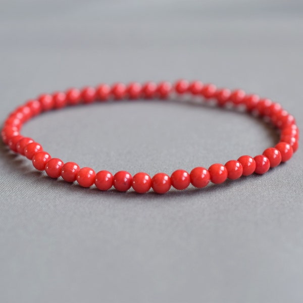 Tiny red coral bracelet, tiny red bead bracelet, gift for woman, men's red bracelet