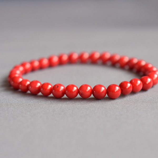 Bracelet corail rouge, bracelet corail 6 mm, bracelet perle rouge, cadeau pour femme