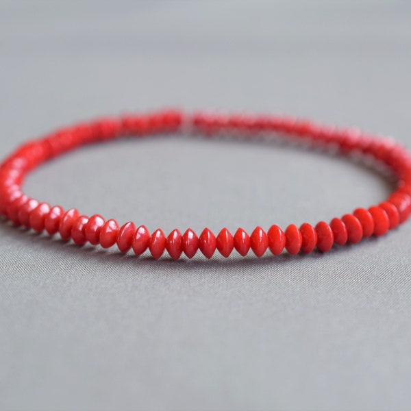 Red coral bracelet, red bead bracelet, lucky red bracelet, gift for woman