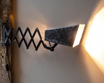 Scissor lamp industrial lighting | Adjustable wall mount lamp | Steampunk lamp