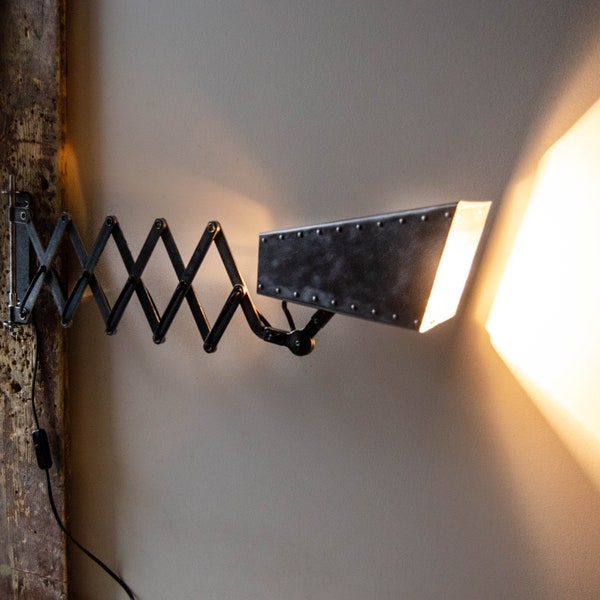 Scissor lamp industrial lighting | Adjustable wall mount lamp | Steampunk lamp