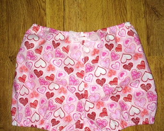 small or medium Handmade bloomers made from vintage upcycled rose floral cotton with vintage pale pink edging elastic at waist and legs
