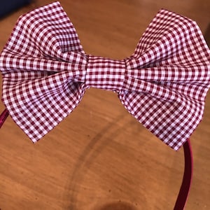 Maroon Gingham Bow Headband: Girls Hair Accessory